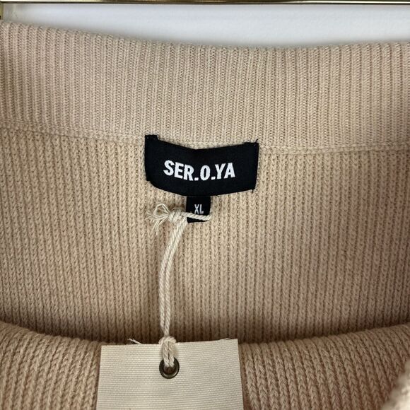 SER.O.YA Arola Skirt Rib Knit Cappuccino Beige Pull On Cotton Distressed XL NWT - Picture 8 of 14